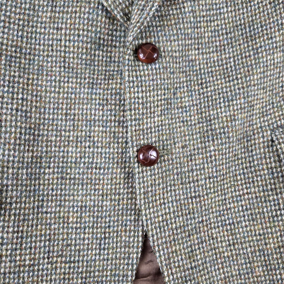 1950s Vintage Green Harris Tweed Blazer Jacket USA Made Scottish Wool Size 46R - Picture 6 of 14